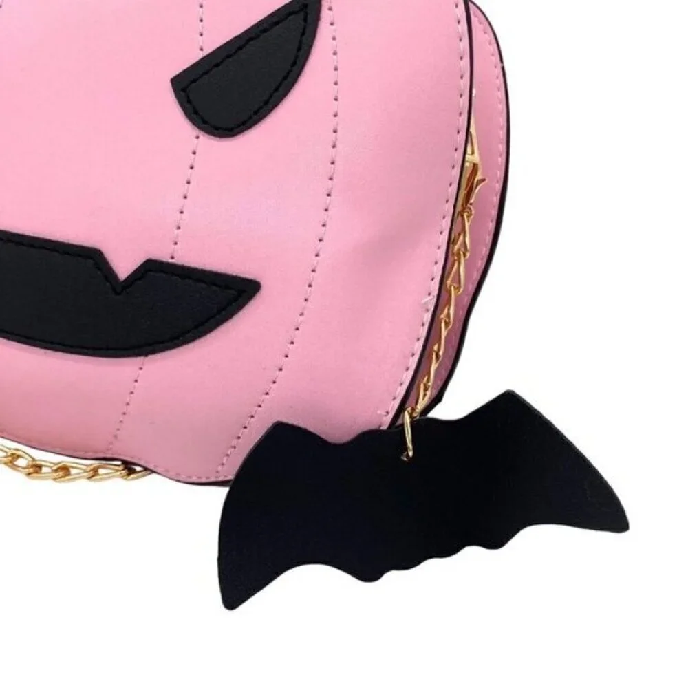 Pink Pumpkin Jack-O-Lantern Crossbody Bag Purse